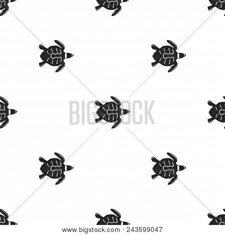 Turtle Pattern. Seamless Background Illustration With Wild Animal Symbols, Elements. Monochrome Silh