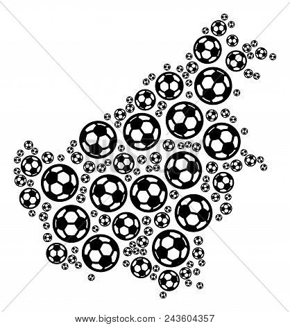 Football Borneo Island Map. Vector Geographic Scheme Composed From Soccer Spheres In Different Sizes