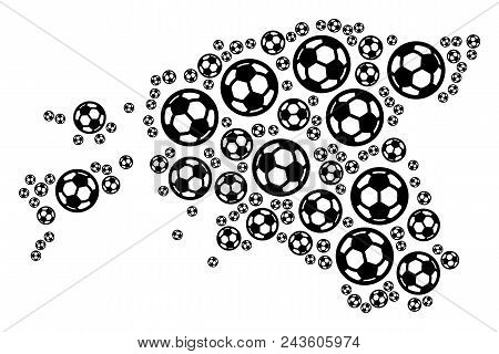 Football Estonia Map. Vector Territory Scheme Made From Football Spheres In Various Sizes. Abstract 