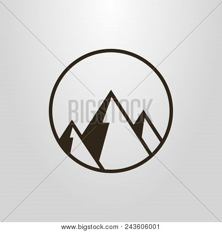Black And White Simple Vector  Geometric Pictogram Of Mountains In A Round Frame