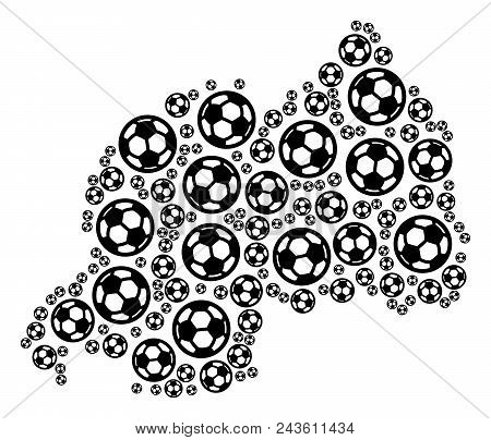 Football Rwanda Map. Vector Geographic Plan Built From Soccer Balls In Different Sizes. Abstract Rwa