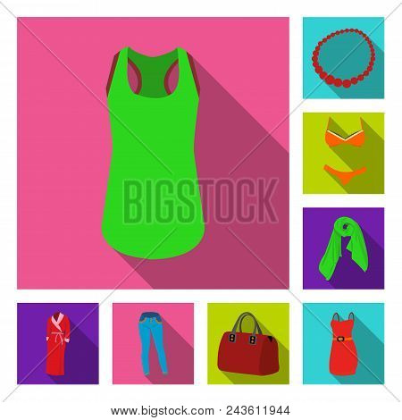 Women Clothing Flat Icons In Set Collection For Design.clothing Varieties And Accessories Vector Sym