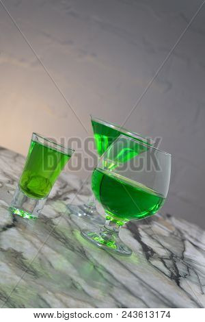Mojito Cocktail On Dark Stone Table. Top View With Space For Your Text
