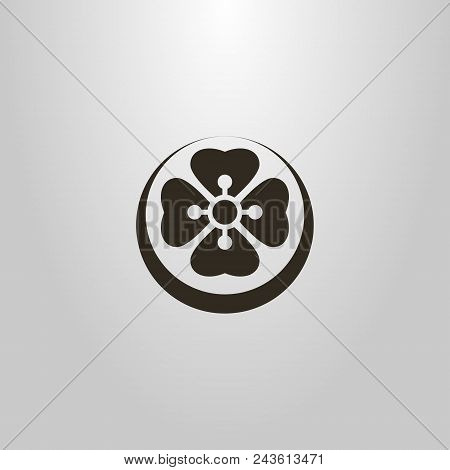 Black And White Shape Of An Abstract Flower Lotus Logo In A Round Frame