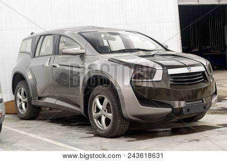 Novosibirsk, Russia - 05.28.2018: Marussia F2 Front View. Photography Of A Russian Supercar Suv On P