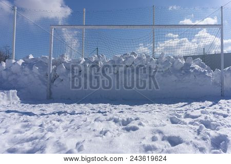 Football Pitch Soccer Field In Winter Snow