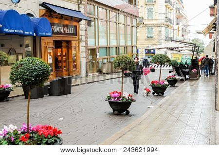 San Remo, Italy - 24 February, Kashpo With Flowers On The Street, 24 February, 2018.
Architecture An