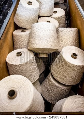 Traditional Wool Reels Of The British Waving And Textile Industry.
