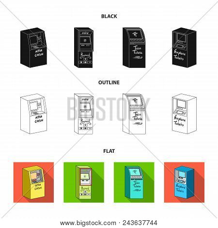 Cash Machine For Cash, Terminal For Payment, Ticket Machine. Terminals Set Collection Icons In Black