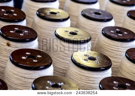 Traditional Wool Reels Of The British Waving And Textile Industry.