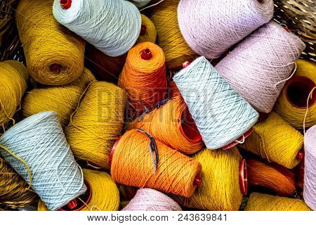 Traditional Wool Reels Of The British Waving And Textile Industry.