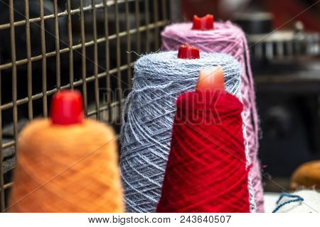 Traditional Wool Reels Of The British Waving And Textile Industry.