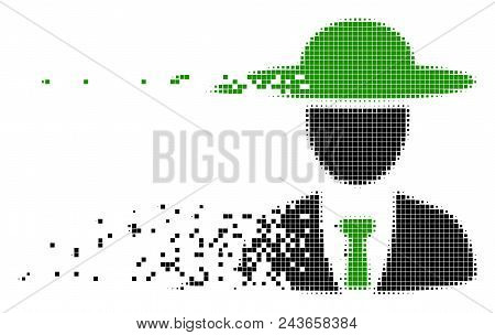 Fractured Agronomist Chief Dot Vector Icon With Wind Effect. Rectangular Particles Are Arranged Into