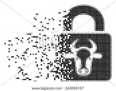 Dispersed Bull Lock Dot Vector Icon With Wind Effect. Rectangular Items Are Arranged Into Disappeari