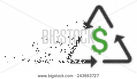 Dispersed Financial Recycling Dot Vector Icon With Wind Effect. Rectangle Fragments Are Organized In