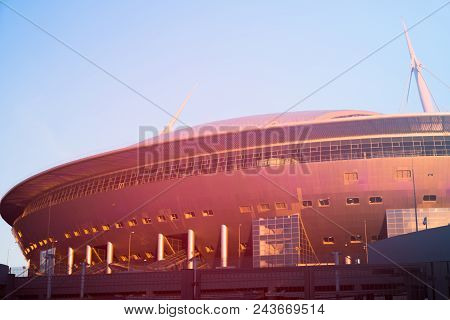 Zenith Arena Stadium Close-up At Sunset, Toning, St-petersburg, Russia, 28.05.2018.
