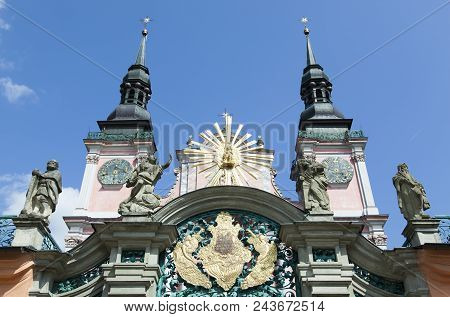The Exterior Of Gates Of Our Dear Lady Basilica Of Święta Lipka Town (poland).