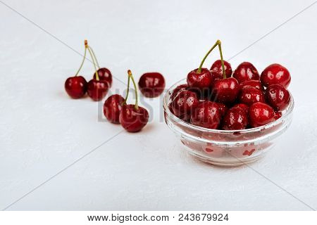 Cherries. Cherry. Cherries In Glassr Bowl. Red Cherry. Fresh Cherries. Cherry On White Background. H