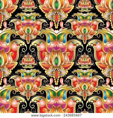 Ethnic Style Colorful Paisley Seamless Pattern. Beautiful Ornamental Bright Floral Background. Patte