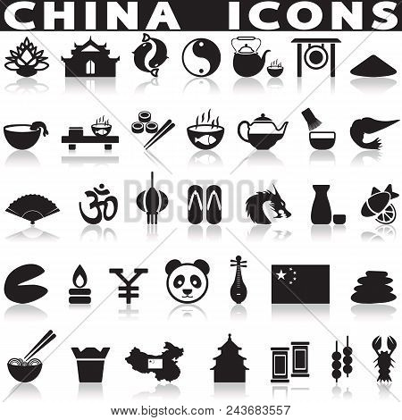China Symbols Icons Set On A White Background With A Shadow