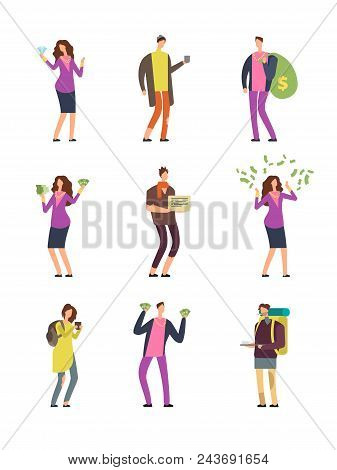 Happy Smiling Rich And Unhappy Sad Poor People. Social Classes Vector Cartoon Characters Set Isolate