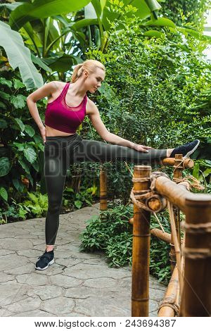 Athletic Young Woman Stretching Before Training In Park