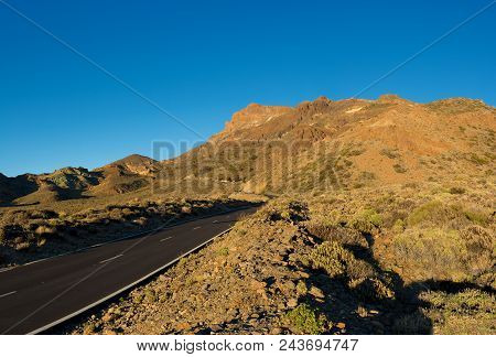 Beautiful View Of The Mountain Ridge And Road On The Way To Telerifico Cable Car. Pico Del Teide Nat