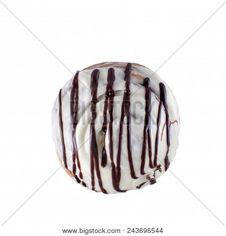 Cinnabon Cinnamon Buns With Cream Cheese Glaze And Chocolate Icing Isolated On White Background