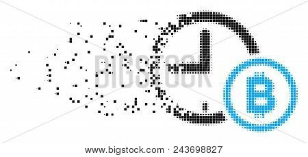 Dissolved Bitcoin Credit Clock Dotted Vector Icon With Wind Effect. Rectangle Dots Are Composed Into