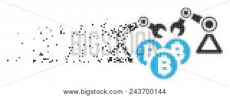 Fractured Bitcoin Mining Robotics Dot Vector Icon With Wind Effect. Rectangle Elements Are Grouped I