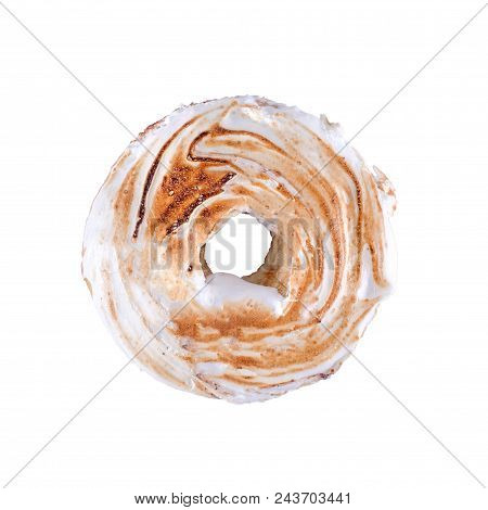 Donut Sweet Sugar Crust Marshmallow Cream Brulee On White Background Isolated