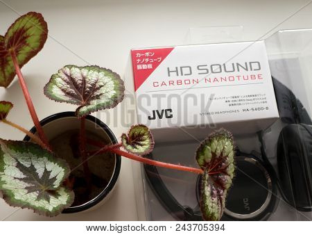 GOMEL, BELARUS - MAY 31: 2018: JVC Headphones HA-S400. JVC, is a Japanese international professional and consumer electronics corporation based in Yokohama.