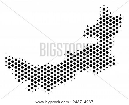 Hex Tile Chinese Inner Mongolia Map. Vector Halftone Geographic Plan On A White Background. Abstract