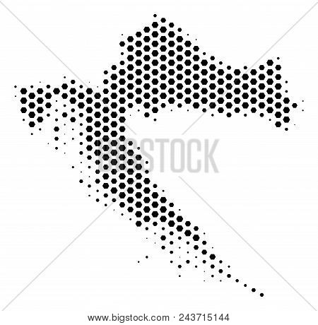 Hex Pixel Croatia Map. Vector Halftone Geographic Scheme On A White Background. Abstract Croatia Map