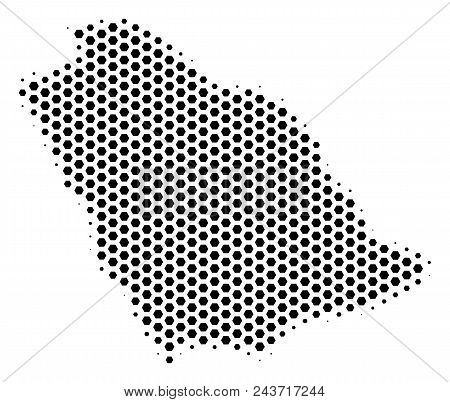 Hex Pixel Saudi Arabia Map. Vector Halftone Geographic Plan On A White Background. Abstract Saudi Ar