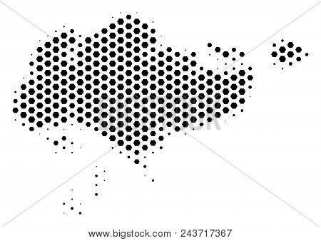 Hex Tile Singapore Map. Vector Halftone Territorial Plan On A White Background. Abstract Singapore M