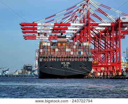 A Large Container Ship In Kaohsiung Port