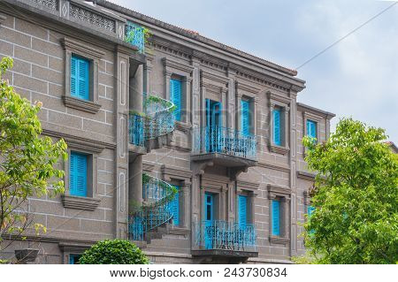 Western Style Building With Screw Stair And Blue Window In Gulangyu Island