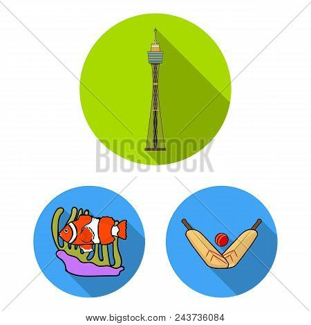 Country Australia Flat Icons In Set Collection For Design.travel And Attractions Vector Symbol Stock
