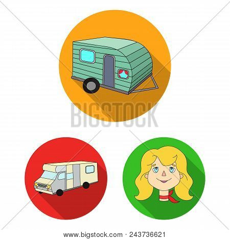 Family Holiday Flat Icons In Set Collection For Design. Recreation And Equipment. Vector Symbol Stoc