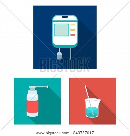 Medicine And Treatment Flat Icons In Set Collection For Design. Medicine And Equipment Vector Symbol