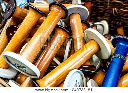 Traditional Wool Reels Of The British Waving And Textile Industry.