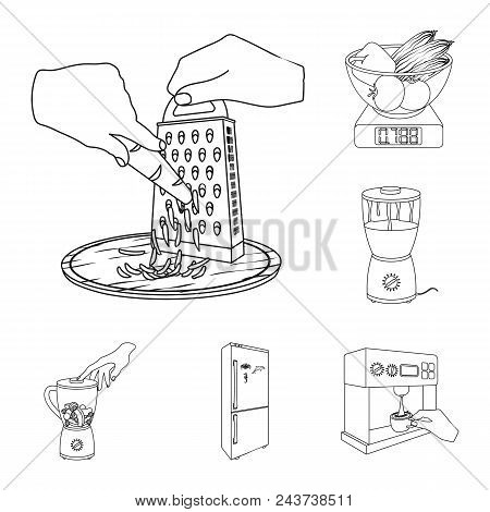 Cooking Food Outline Icons In Set Collection For Design. Kitchen, Equipment And Tools Vector Symbol 
