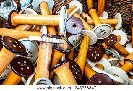 Traditional Wool Reels Of The British Waving And Textile Industry.