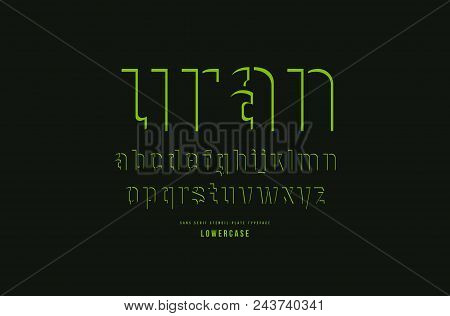 Decorative Stencil-plate Sans Serif Font. Lowercase Letters For Logo And Title Design. Green Print O