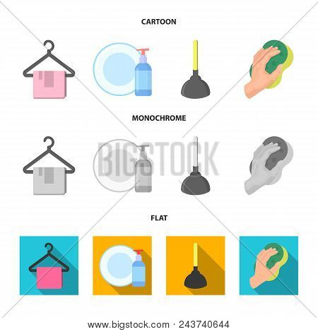 Cleaning And Maid Cartoon, Flat, Monochrome Icons In Set Collection For Design. Equipment For Cleani