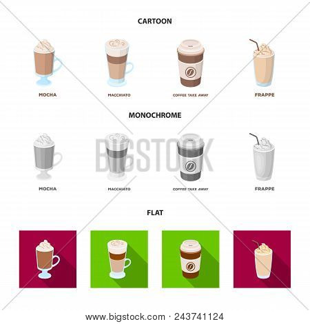 Mocha, Macchiato, Frappe, Take Coffee.different Types Of Coffee Set Collection Icons In Cartoon, Fla