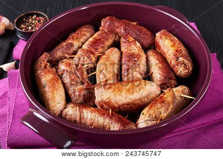 Fried Italian Braciole - Beef Steak Rolls Stuffed With Sliced Prosciutto, Grated Parmesan Cheese And