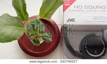 GOMEL, BELARUS - MAY 31: 2018: JVC Headphones HA-S400. JVC, is a Japanese international professional and consumer electronics corporation based in Yokohama.