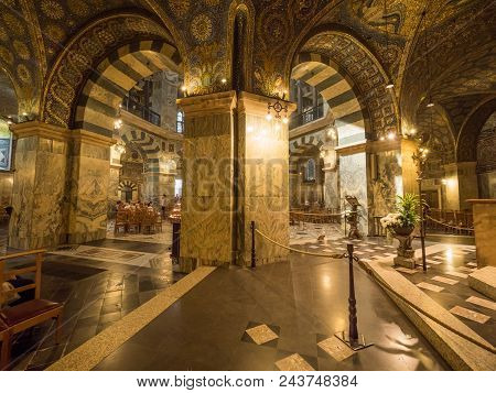 Aachen, Germany - May 31, 2018: Carolingian Octagon (palatine Chapel) In Aachen Cathedral, Germany.